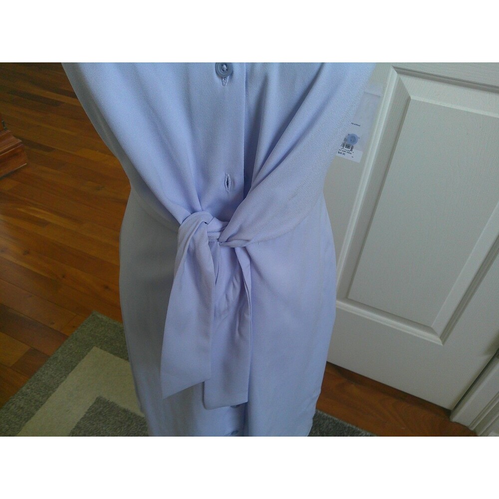 NWT Nine West Ice Blue Button Front Shirtwaist Dress w/ tie. elastic back XS - Picture 3 of 6